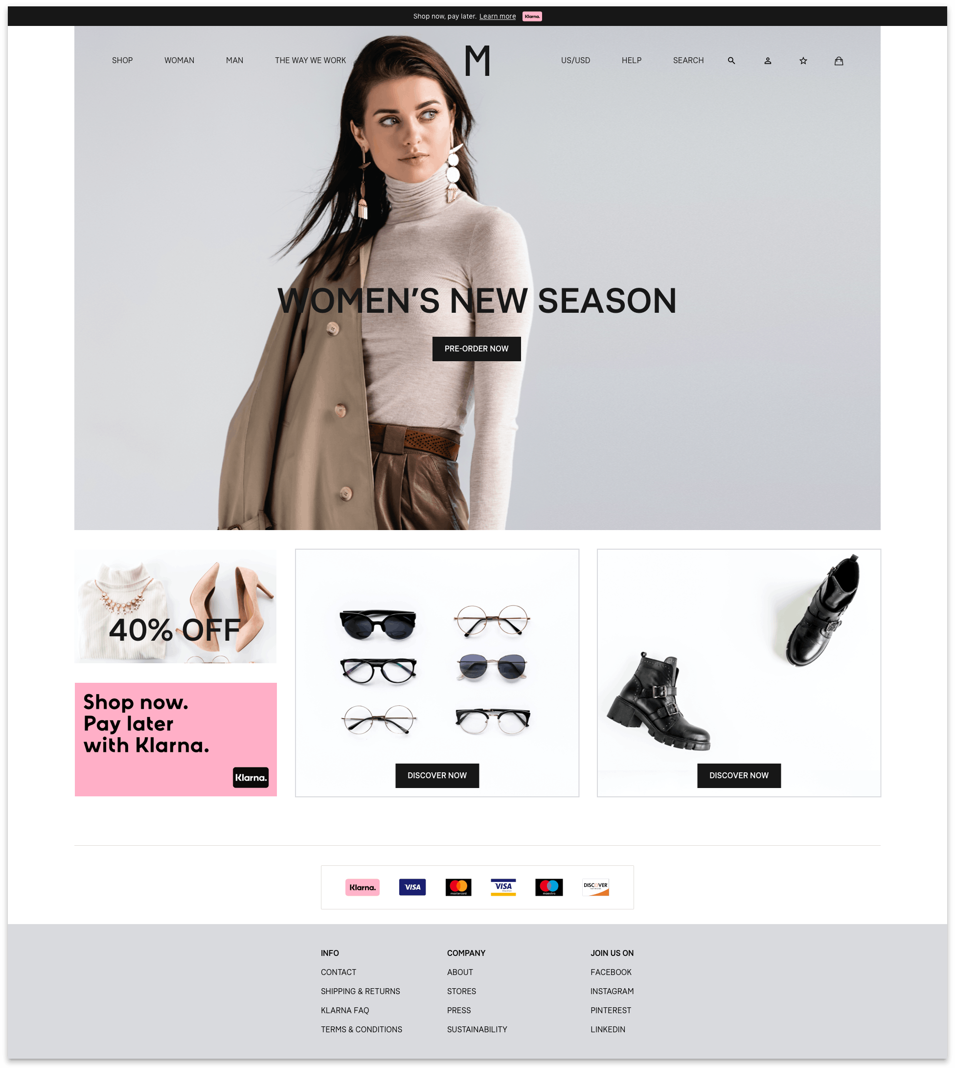 Clothing websites with store klarna